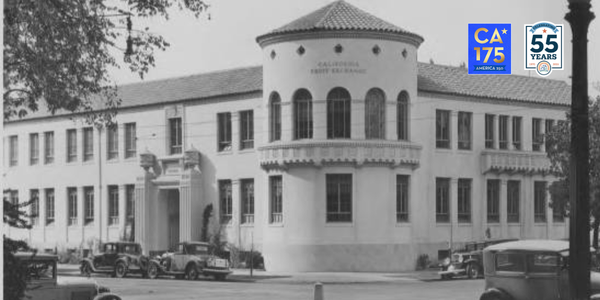 LCI building from 1930s. Logo for LCI 55 and CA 175 in corner.