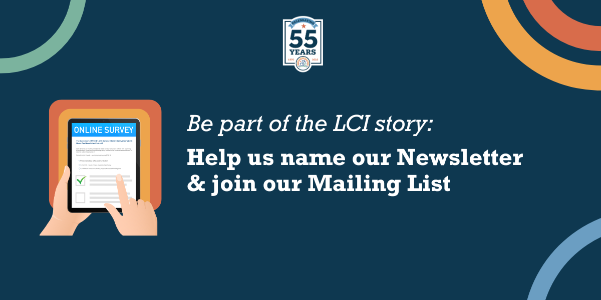 Be part of the LCI story: Help us Name our Newsletter & join our mailing list, LCI 55 logo